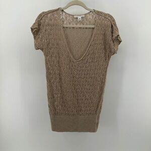 Banana Republic Tan 100% Linen Open Knit Sweater Med Coastal Neutral Beach Layer